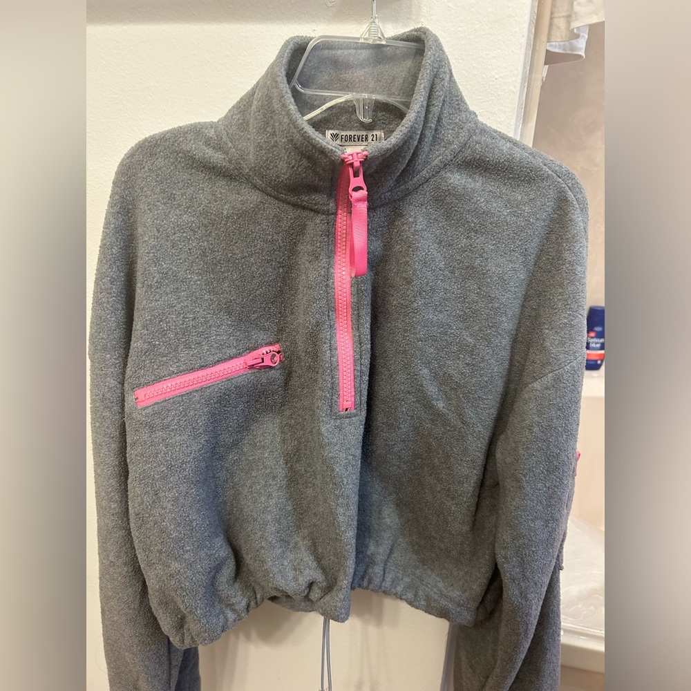 Forever 21 Gray and Pink Fleece Jacket